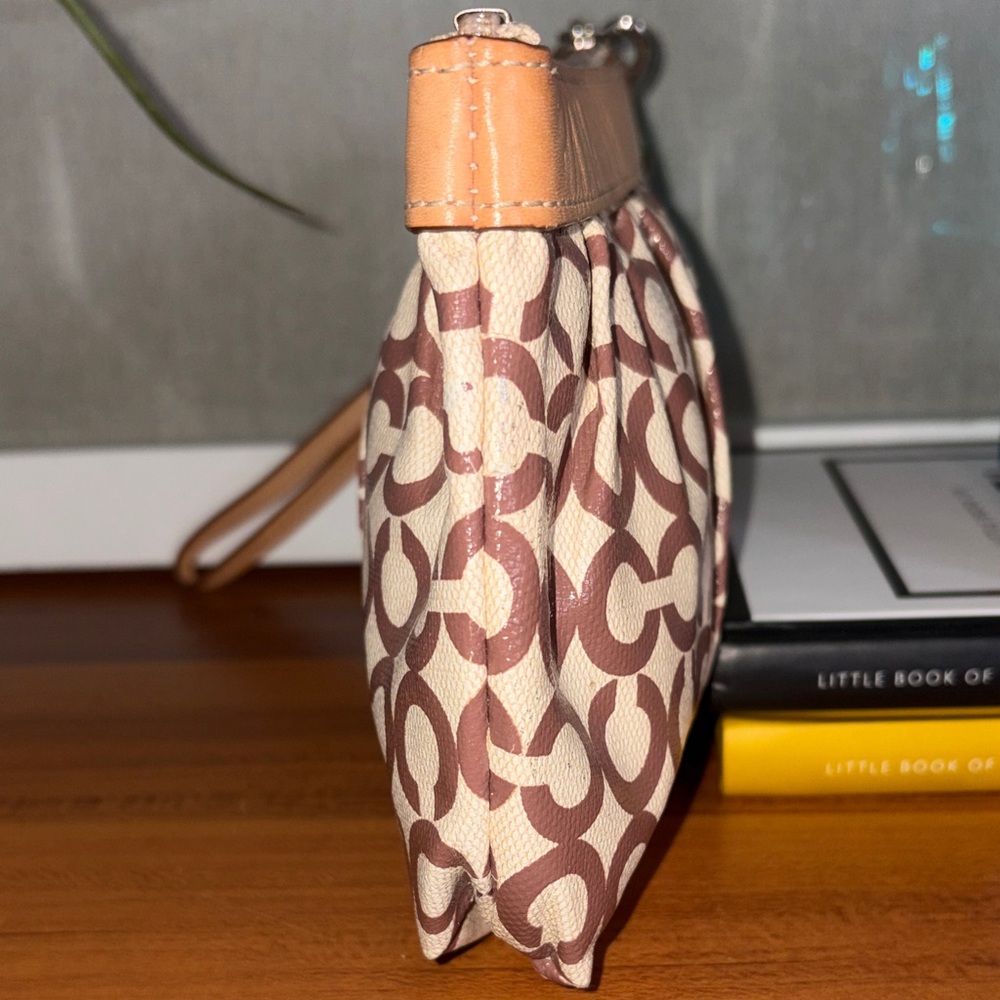 Coach Signature Brown and Cream Wristlet - Picture 5 of 8